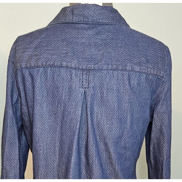Liz Claiborne Womens Polka Dot Chambray Shirt Tab Sleeves Half Button Front Sz M - Picture 6 of 10